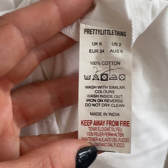 PrettyLittleThing Off the Shoulder White Bardot Shift Pom Pom Dress Size 2 - Picture 8 of 8